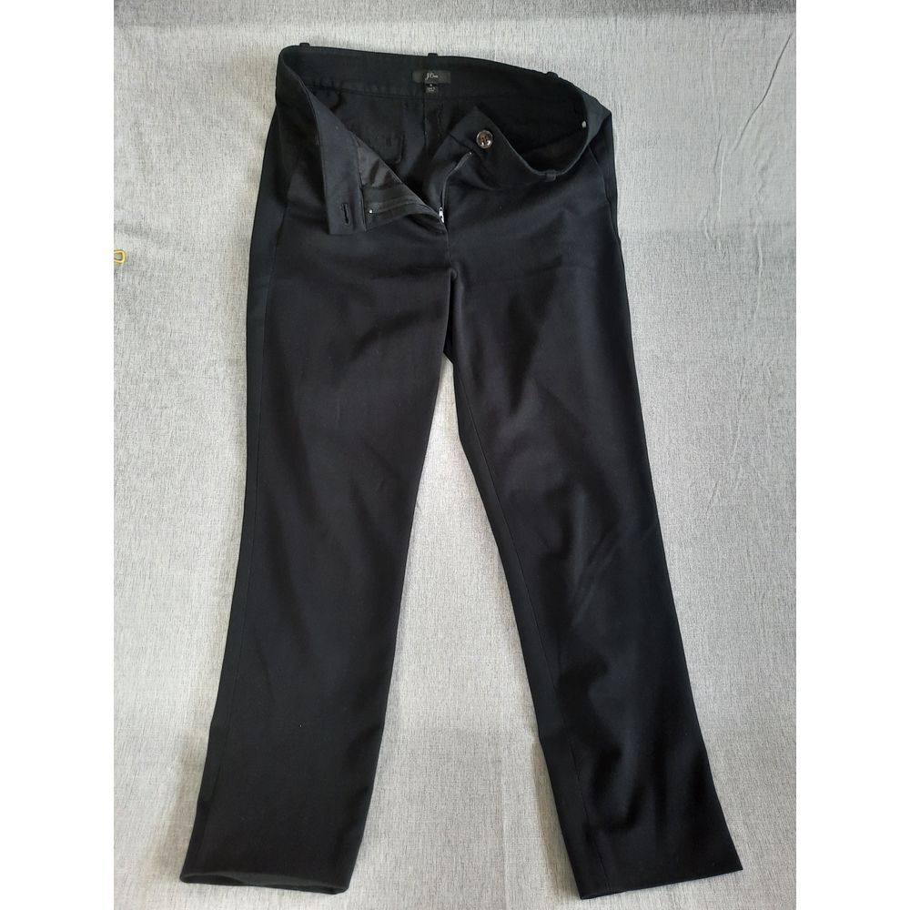 J. Crew Women's 6 Tapered Flat‎ Front Stretch Ankle Solid Black Pants Polyester